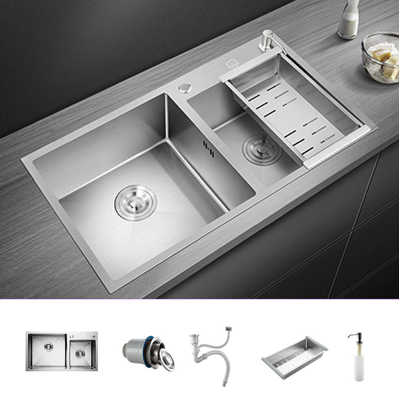 Stainless Steel Kitchen Sink Double Bowl Kitchen Sink with Rectangular Shape Sink Only None Clearhalo 'Home Improvement' 'home_improvement' 'home_improvement_kitchen_sinks' 'Kitchen Remodel & Kitchen Fixtures' 'Kitchen Sinks & Faucet Components' 'Kitchen Sinks' 'kitchen_sinks' 6914410