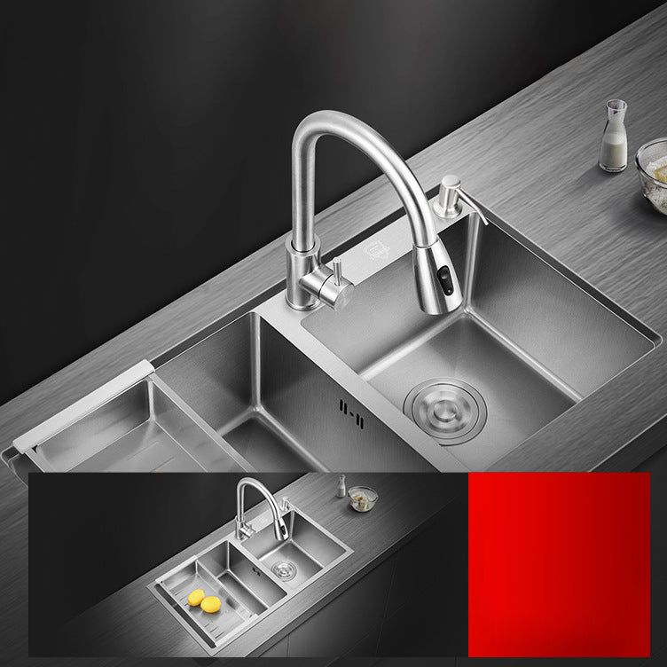 Stainless Steel Kitchen Sink Double Bowl Kitchen Sink with Rectangular Shape Clearhalo 'Home Improvement' 'home_improvement' 'home_improvement_kitchen_sinks' 'Kitchen Remodel & Kitchen Fixtures' 'Kitchen Sinks & Faucet Components' 'Kitchen Sinks' 'kitchen_sinks' 6914414