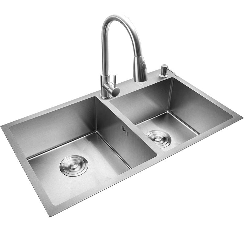Stainless Steel Kitchen Sink Double Bowl Kitchen Sink with Rectangular Shape Clearhalo 'Home Improvement' 'home_improvement' 'home_improvement_kitchen_sinks' 'Kitchen Remodel & Kitchen Fixtures' 'Kitchen Sinks & Faucet Components' 'Kitchen Sinks' 'kitchen_sinks' 6914418