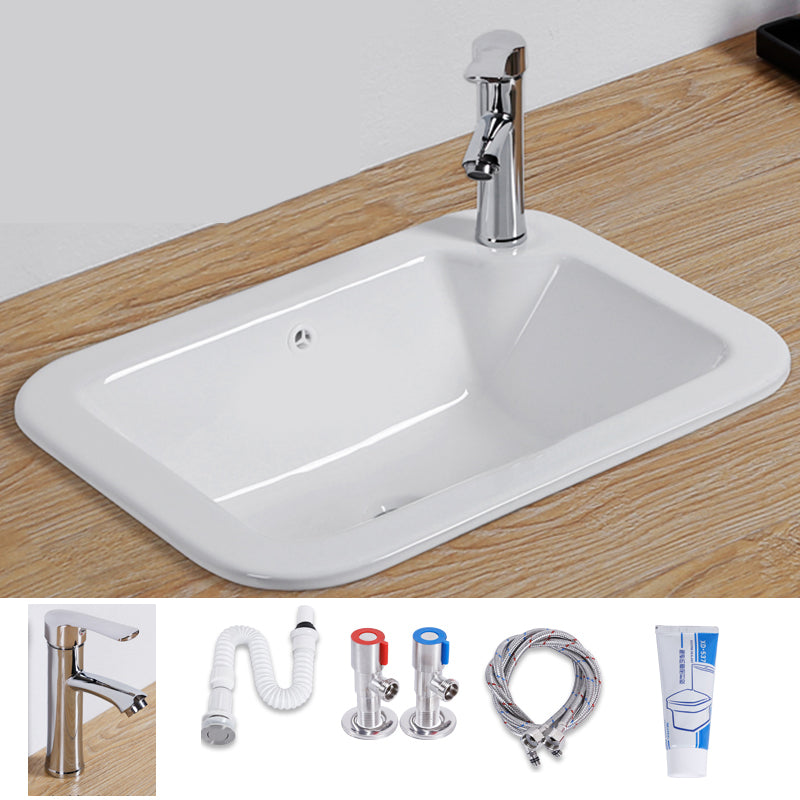 White Drop-in Bathroom Sink Porcelain Wash Stand with Shut-Off Valve 20"L x 16"W x 7"H Sink with Faucet Clearhalo 'Bathroom Remodel & Bathroom Fixtures' 'Bathroom Sinks & Faucet Components' 'Bathroom Sinks' 'bathroom_sink' 'Home Improvement' 'home_improvement' 'home_improvement_bathroom_sink' 6914570