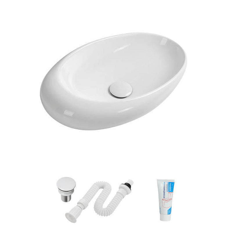 Modern Vessel Bathroom Sink Oval Porcelain with Faucet Vessel Sink White Sink Clearhalo 'Bathroom Remodel & Bathroom Fixtures' 'Bathroom Sinks & Faucet Components' 'Bathroom Sinks' 'bathroom_sink' 'Home Improvement' 'home_improvement' 'home_improvement_bathroom_sink' 6914601