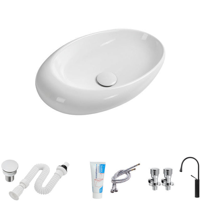 Modern Vessel Bathroom Sink Oval Porcelain with Faucet Vessel Sink White Sink with Faucet Clearhalo 'Bathroom Remodel & Bathroom Fixtures' 'Bathroom Sinks & Faucet Components' 'Bathroom Sinks' 'bathroom_sink' 'Home Improvement' 'home_improvement' 'home_improvement_bathroom_sink' 6914609