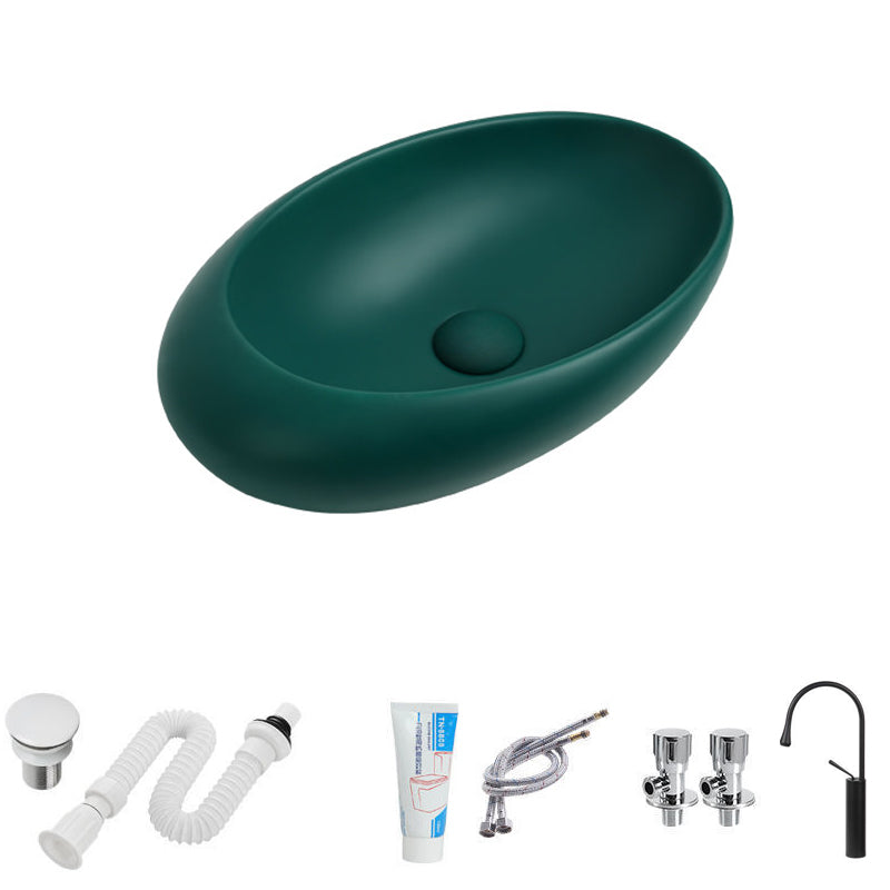 Modern Vessel Bathroom Sink Oval Porcelain with Faucet Vessel Sink 23"L x 15"W x 6"H Green Sink with Faucet Clearhalo 'Bathroom Remodel & Bathroom Fixtures' 'Bathroom Sinks & Faucet Components' 'Bathroom Sinks' 'bathroom_sink' 'Home Improvement' 'home_improvement' 'home_improvement_bathroom_sink' 6914612