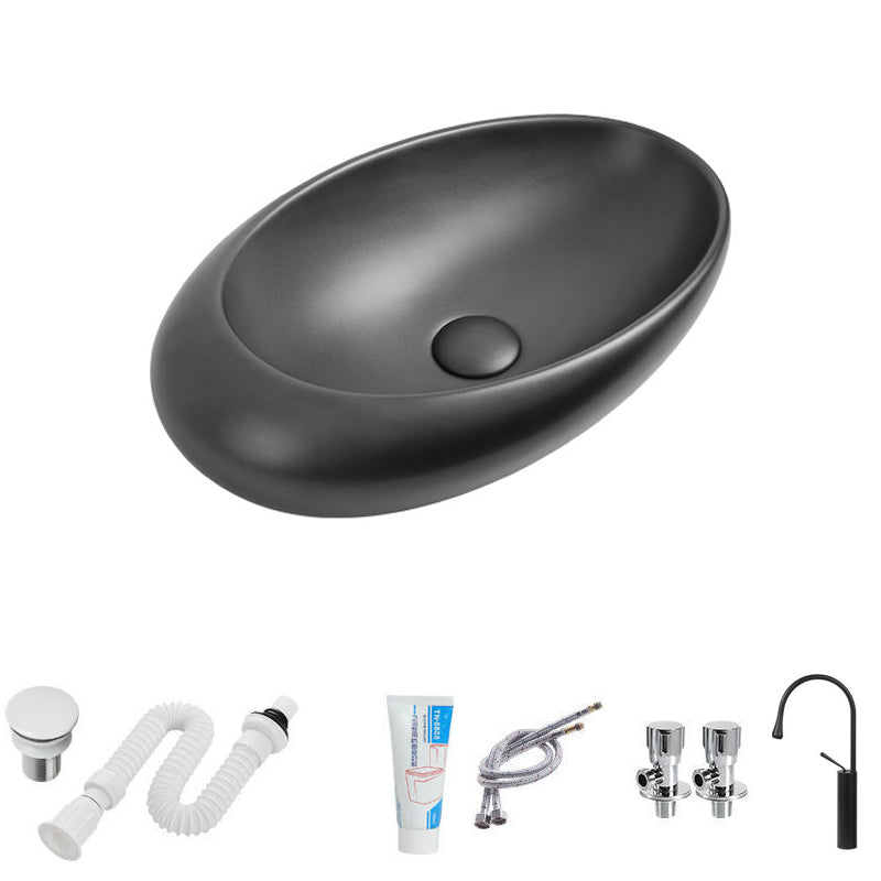 Modern Vessel Bathroom Sink Oval Porcelain with Faucet Vessel Sink Gun Grey Sink with Faucet Clearhalo 'Bathroom Remodel & Bathroom Fixtures' 'Bathroom Sinks & Faucet Components' 'Bathroom Sinks' 'bathroom_sink' 'Home Improvement' 'home_improvement' 'home_improvement_bathroom_sink' 6914613