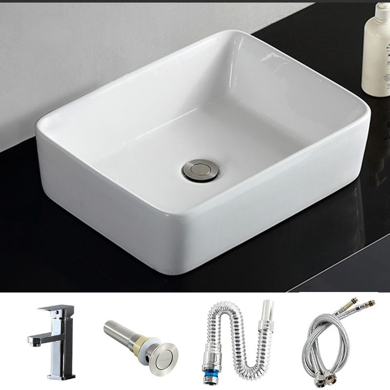 Rectangular and Round Vessel Sink in white with No Craftsmanship Basin Sink 19"L x 15"W x 5"H Sink with Faucet Clearhalo 'Bathroom Remodel & Bathroom Fixtures' 'Bathroom Sinks & Faucet Components' 'Bathroom Sinks' 'bathroom_sink' 'Home Improvement' 'home_improvement' 'home_improvement_bathroom_sink' 6914633