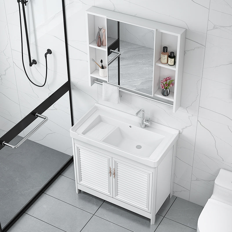 Bathroom Vanity Drawers Mirror Faucet Single Ceramic Sink Vanity Clearhalo 'Bathroom Remodel & Bathroom Fixtures' 'Bathroom Vanities' 'bathroom_vanities' 'Home Improvement' 'home_improvement' 'home_improvement_bathroom_vanities' 6914662