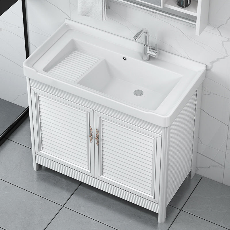 Bathroom Vanity Drawers Mirror Faucet Single Ceramic Sink Vanity Vanity & Faucet 32"L x 19"W x 32"H Clearhalo 'Bathroom Remodel & Bathroom Fixtures' 'Bathroom Vanities' 'bathroom_vanities' 'Home Improvement' 'home_improvement' 'home_improvement_bathroom_vanities' 6914664