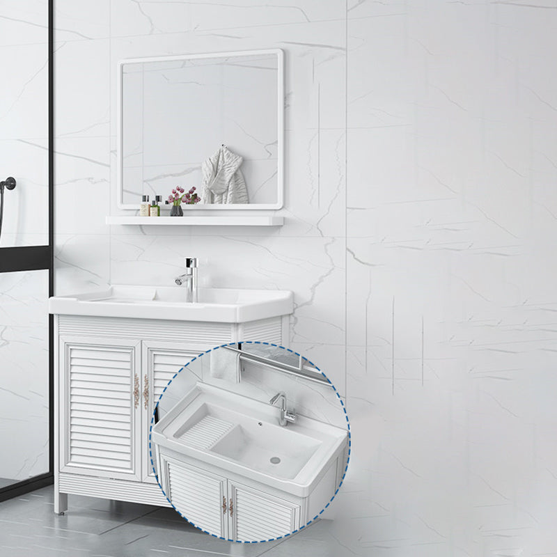 Bathroom Vanity Drawers Mirror Faucet Single Ceramic Sink Vanity Vanity & Faucet & Mirrors 48"L x 19"W x 32"H Clearhalo 'Bathroom Remodel & Bathroom Fixtures' 'Bathroom Vanities' 'bathroom_vanities' 'Home Improvement' 'home_improvement' 'home_improvement_bathroom_vanities' 6914677