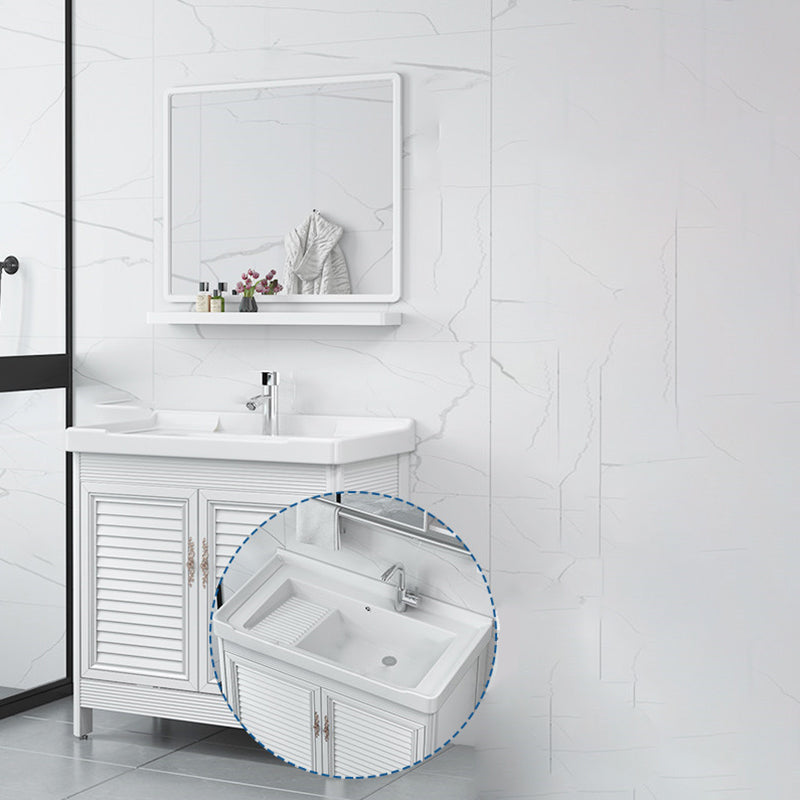 Bathroom Vanity Drawers Mirror Faucet Single Ceramic Sink Vanity Vanity & Faucet & Mirrors 32"L x 19"W x 32"H Clearhalo 'Bathroom Remodel & Bathroom Fixtures' 'Bathroom Vanities' 'bathroom_vanities' 'Home Improvement' 'home_improvement' 'home_improvement_bathroom_vanities' 6914678