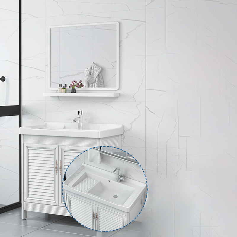 Bathroom Vanity Drawers Mirror Faucet Single Ceramic Sink Vanity Vanity & Faucet & Mirrors 40"L x 19"W x 32"H Clearhalo 'Bathroom Remodel & Bathroom Fixtures' 'Bathroom Vanities' 'bathroom_vanities' 'Home Improvement' 'home_improvement' 'home_improvement_bathroom_vanities' 6914682