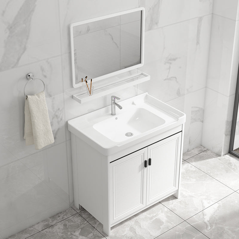 Bathroom Vanity Single Sink White Metal Frame Freestanding Bathroom Vanity with Door Clearhalo 'Bathroom Remodel & Bathroom Fixtures' 'Bathroom Vanities' 'bathroom_vanities' 'Home Improvement' 'home_improvement' 'home_improvement_bathroom_vanities' 6914718