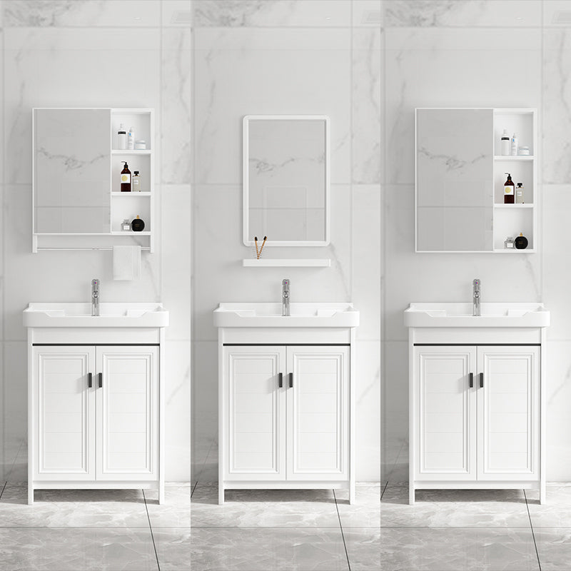 Bathroom Vanity Single Sink White Metal Frame Freestanding Bathroom Vanity with Door Clearhalo 'Bathroom Remodel & Bathroom Fixtures' 'Bathroom Vanities' 'bathroom_vanities' 'Home Improvement' 'home_improvement' 'home_improvement_bathroom_vanities' 6914721