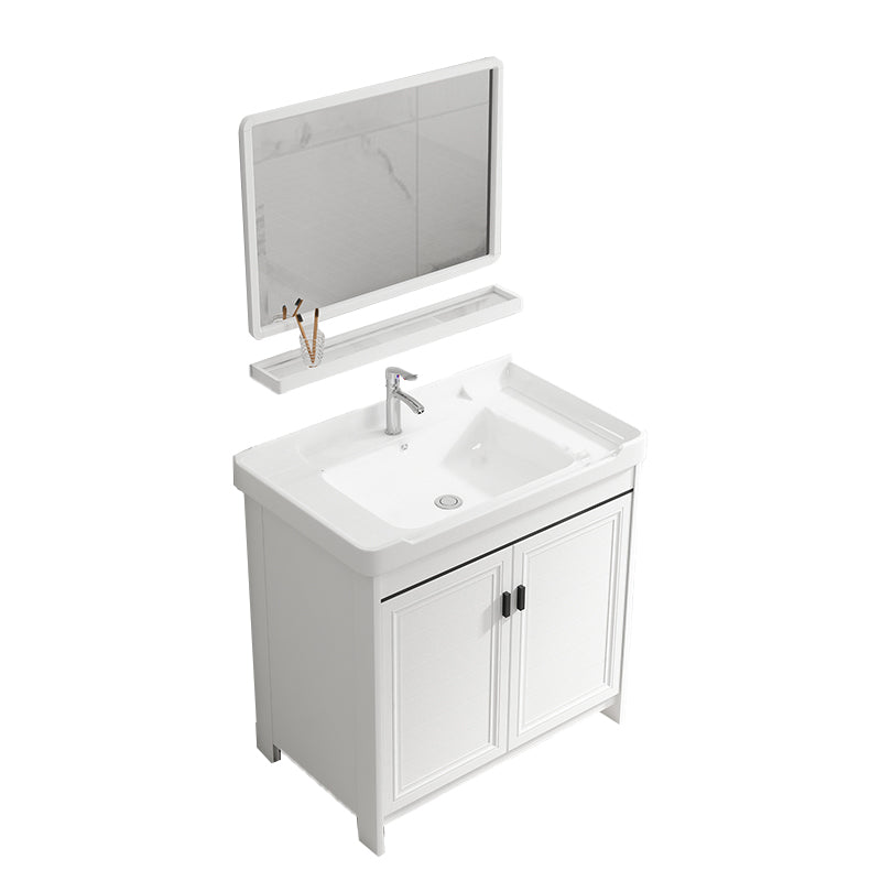 Bathroom Vanity Single Sink White Metal Frame Freestanding Bathroom Vanity with Door Vanity & Faucet & Mirrors Towel Bar Not Included Clearhalo 'Bathroom Remodel & Bathroom Fixtures' 'Bathroom Vanities' 'bathroom_vanities' 'Home Improvement' 'home_improvement' 'home_improvement_bathroom_vanities' 6914726