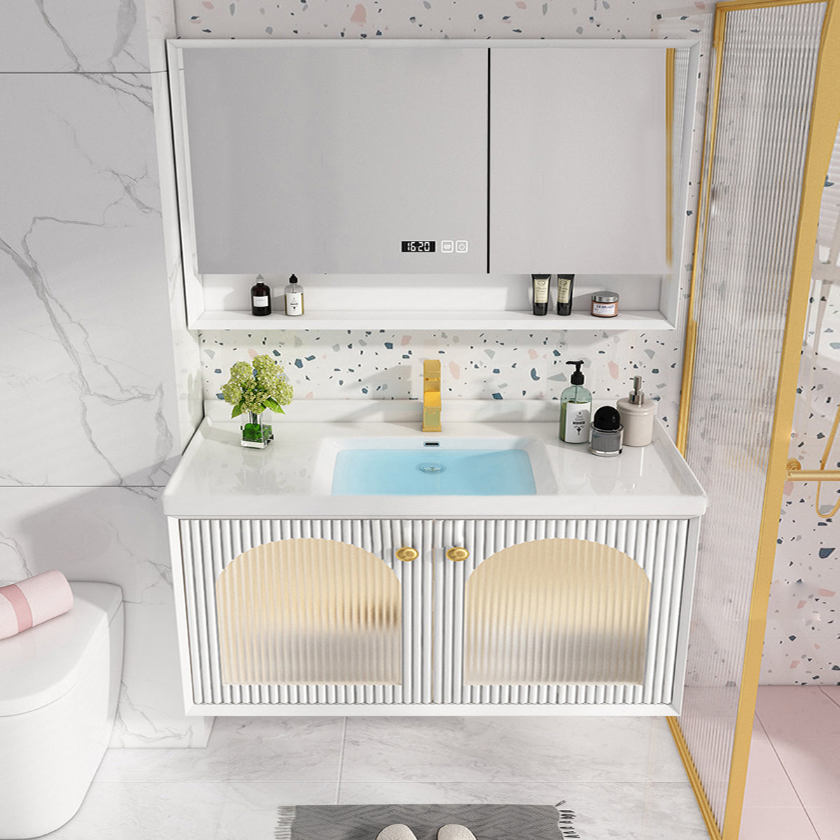 Wall Mount Bath Vanity Wood Frame Soft Close Door Single Sink White Vanity with Mirror Vanity & Faucet & Mirror Cabinet 48"L x 20"W x 22"H Clearhalo 'Bathroom Remodel & Bathroom Fixtures' 'Bathroom Vanities' 'bathroom_vanities' 'Home Improvement' 'home_improvement' 'home_improvement_bathroom_vanities' 6914822