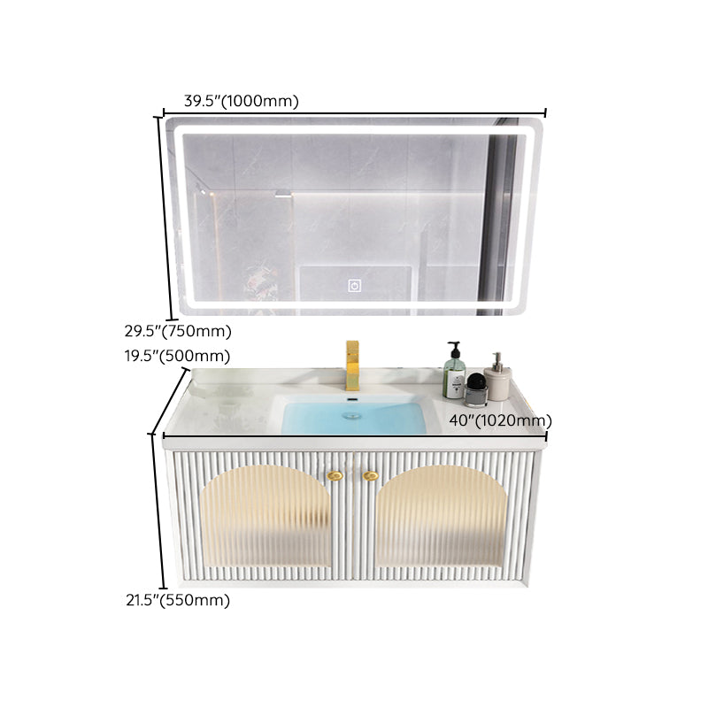 Wall Mount Bath Vanity Wood Frame Soft Close Door Single Sink White Vanity with Mirror Clearhalo 'Bathroom Remodel & Bathroom Fixtures' 'Bathroom Vanities' 'bathroom_vanities' 'Home Improvement' 'home_improvement' 'home_improvement_bathroom_vanities' 6914832