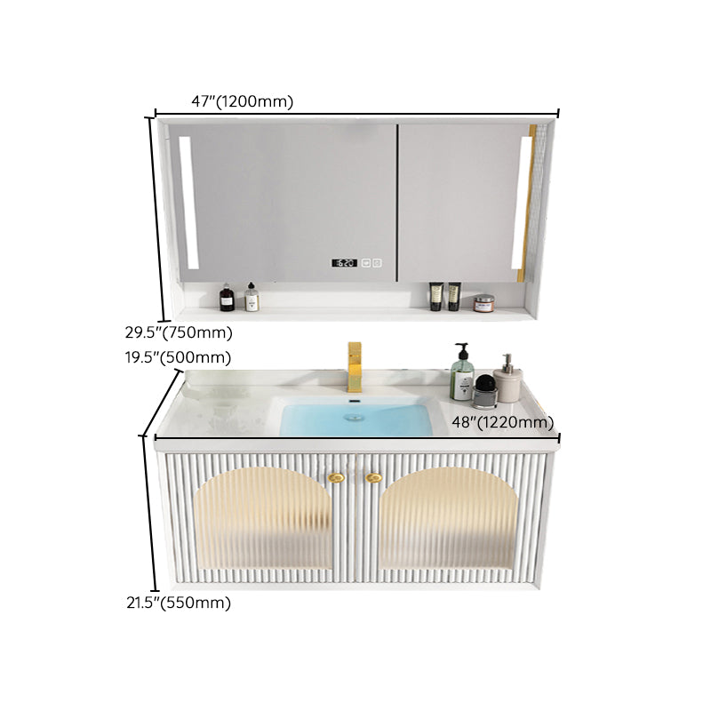 Wall Mount Bath Vanity Wood Frame Soft Close Door Single Sink White Vanity with Mirror Clearhalo 'Bathroom Remodel & Bathroom Fixtures' 'Bathroom Vanities' 'bathroom_vanities' 'Home Improvement' 'home_improvement' 'home_improvement_bathroom_vanities' 6914841