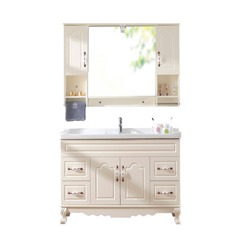 Freestanding Bathroom Vanity Single Sink White Mirror 2 Doors Vanity with Drawers Vanity & Faucet & Mirror Cabinet 36"L x 19"W x 31"H Clearhalo 'Bathroom Remodel & Bathroom Fixtures' 'Bathroom Vanities' 'bathroom_vanities' 'Home Improvement' 'home_improvement' 'home_improvement_bathroom_vanities' 6914855