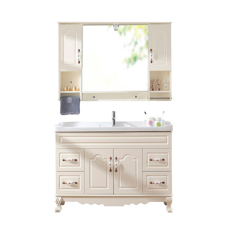 Freestanding Bathroom Vanity Single Sink White Mirror 2 Doors Vanity with Drawers Vanity & Faucet & Mirror Cabinet 40.2"L x 18.9"W x 31.5"H Clearhalo 'Bathroom Remodel & Bathroom Fixtures' 'Bathroom Vanities' 'bathroom_vanities' 'Home Improvement' 'home_improvement' 'home_improvement_bathroom_vanities' 6914856