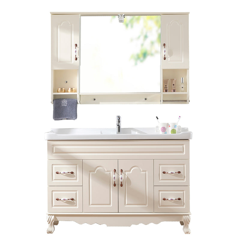 Freestanding Bathroom Vanity Single Sink White Mirror 2 Doors Vanity with Drawers Clearhalo 'Bathroom Remodel & Bathroom Fixtures' 'Bathroom Vanities' 'bathroom_vanities' 'Home Improvement' 'home_improvement' 'home_improvement_bathroom_vanities' 6914857