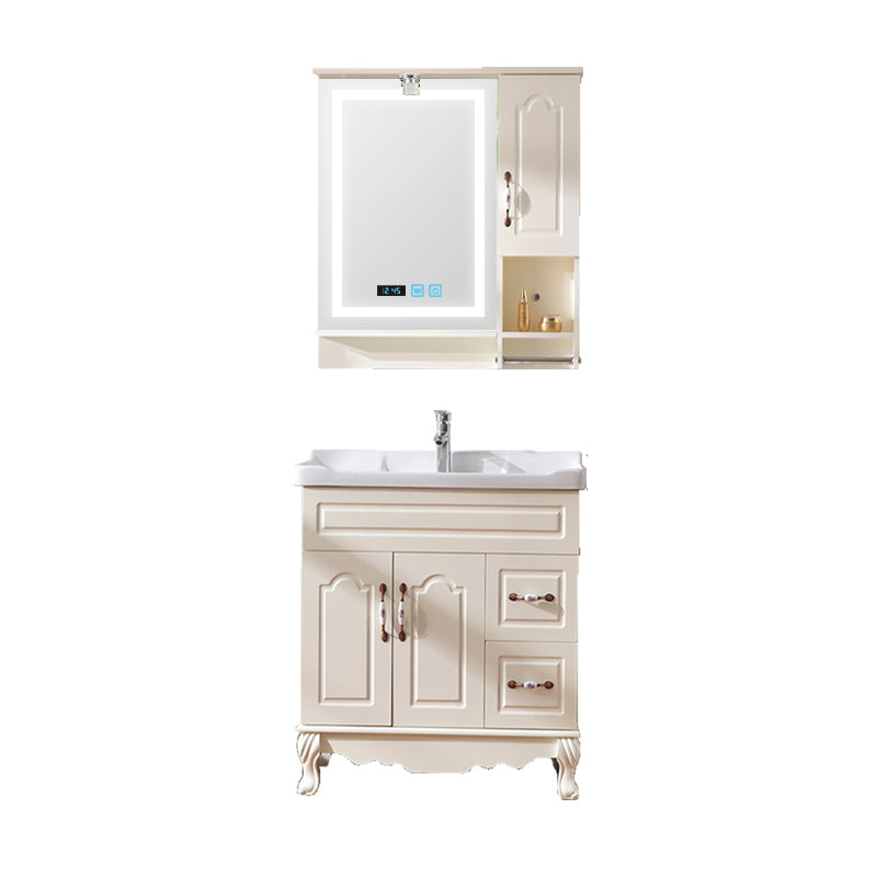 Freestanding Bathroom Vanity Single Sink White Mirror 2 Doors Vanity with Drawers Vanity & Faucet & Smart Medicine Cabinet 24"L x 19"W x 31"H Clearhalo 'Bathroom Remodel & Bathroom Fixtures' 'Bathroom Vanities' 'bathroom_vanities' 'Home Improvement' 'home_improvement' 'home_improvement_bathroom_vanities' 6914862