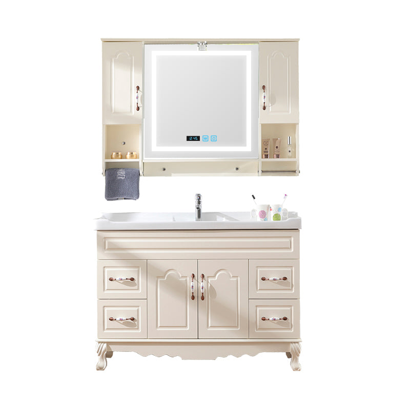Freestanding Bathroom Vanity Single Sink White Mirror 2 Doors Vanity with Drawers Vanity & Faucet & Smart Medicine Cabinet 40.2"L x 18.9"W x 31.5"H Clearhalo 'Bathroom Remodel & Bathroom Fixtures' 'Bathroom Vanities' 'bathroom_vanities' 'Home Improvement' 'home_improvement' 'home_improvement_bathroom_vanities' 6914868