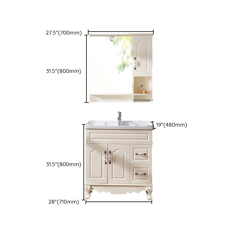 Freestanding Bathroom Vanity Single Sink White Mirror 2 Doors Vanity with Drawers Clearhalo 'Bathroom Remodel & Bathroom Fixtures' 'Bathroom Vanities' 'bathroom_vanities' 'Home Improvement' 'home_improvement' 'home_improvement_bathroom_vanities' 6914871