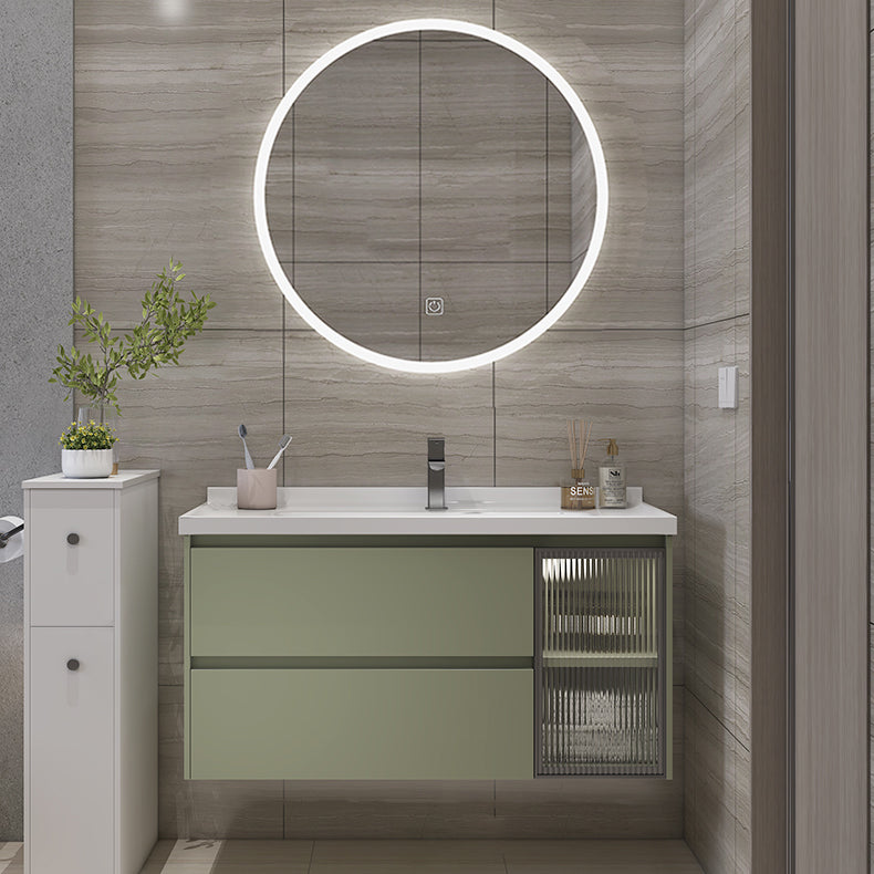 Waterproof Vanity Green Wood Frame Single Sink Drawers Mirror Wall-Mounted Vanity Vanity & Faucet & Smart Mirror 36"L x 20"W x 19"H Clearhalo 'Bathroom Remodel & Bathroom Fixtures' 'Bathroom Vanities' 'bathroom_vanities' 'Home Improvement' 'home_improvement' 'home_improvement_bathroom_vanities' 6914896