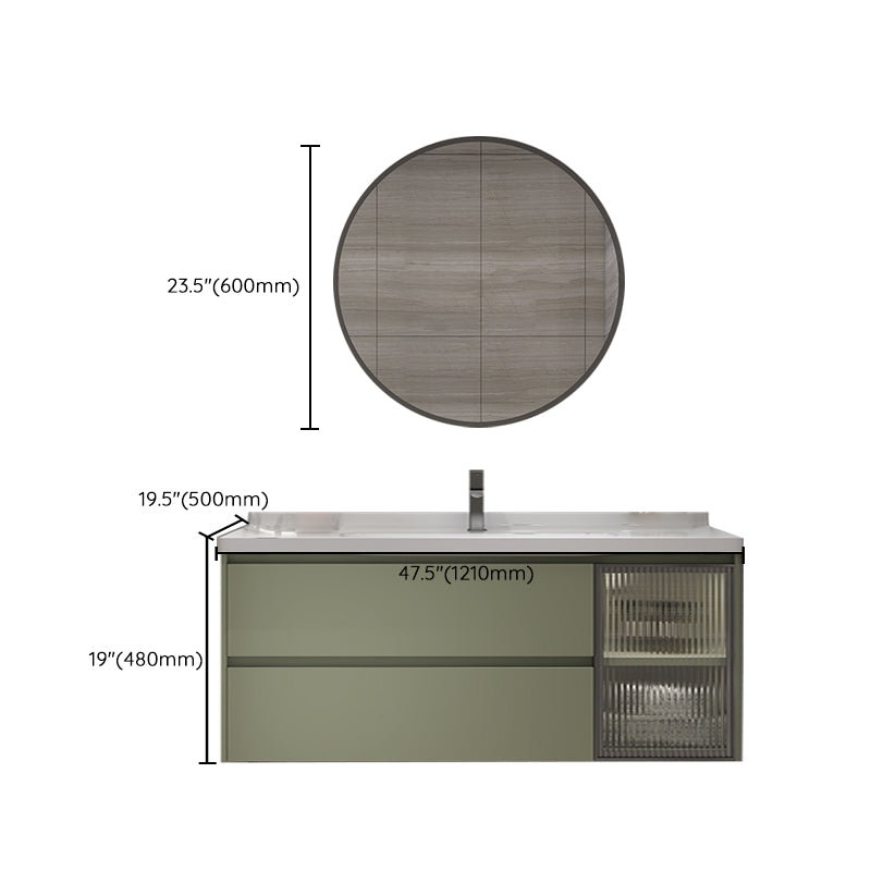 Waterproof Vanity Green Wood Frame Single Sink Drawers Mirror Wall-Mounted Vanity Clearhalo 'Bathroom Remodel & Bathroom Fixtures' 'Bathroom Vanities' 'bathroom_vanities' 'Home Improvement' 'home_improvement' 'home_improvement_bathroom_vanities' 6914930