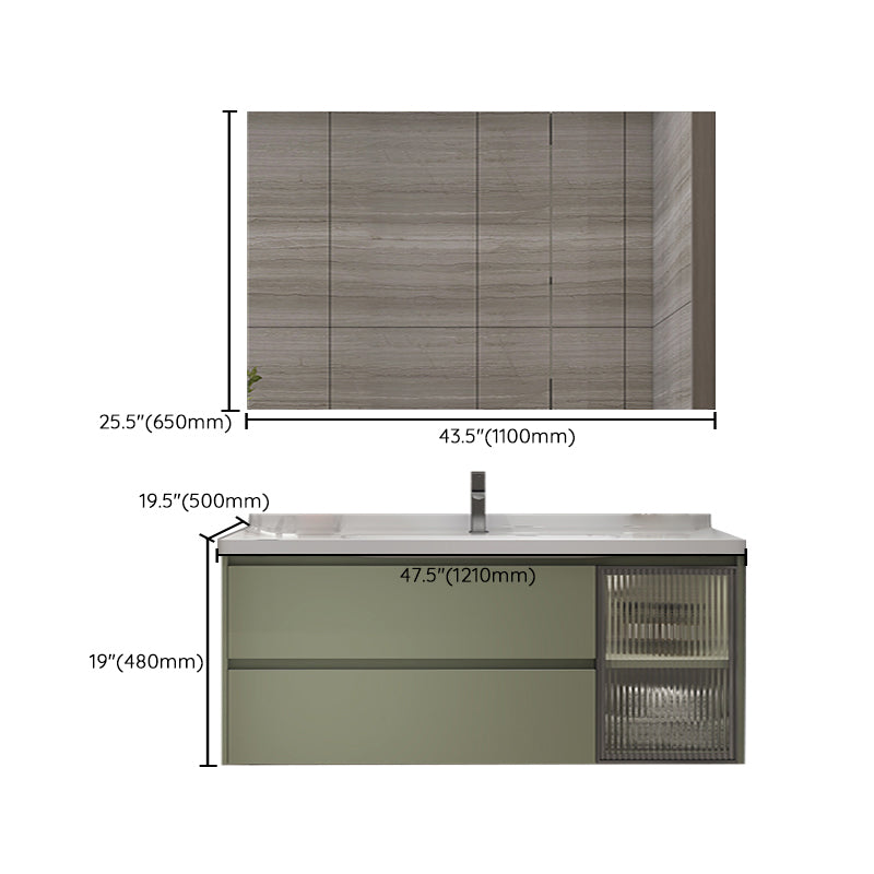 Waterproof Vanity Green Wood Frame Single Sink Drawers Mirror Wall-Mounted Vanity Clearhalo 'Bathroom Remodel & Bathroom Fixtures' 'Bathroom Vanities' 'bathroom_vanities' 'Home Improvement' 'home_improvement' 'home_improvement_bathroom_vanities' 6914936