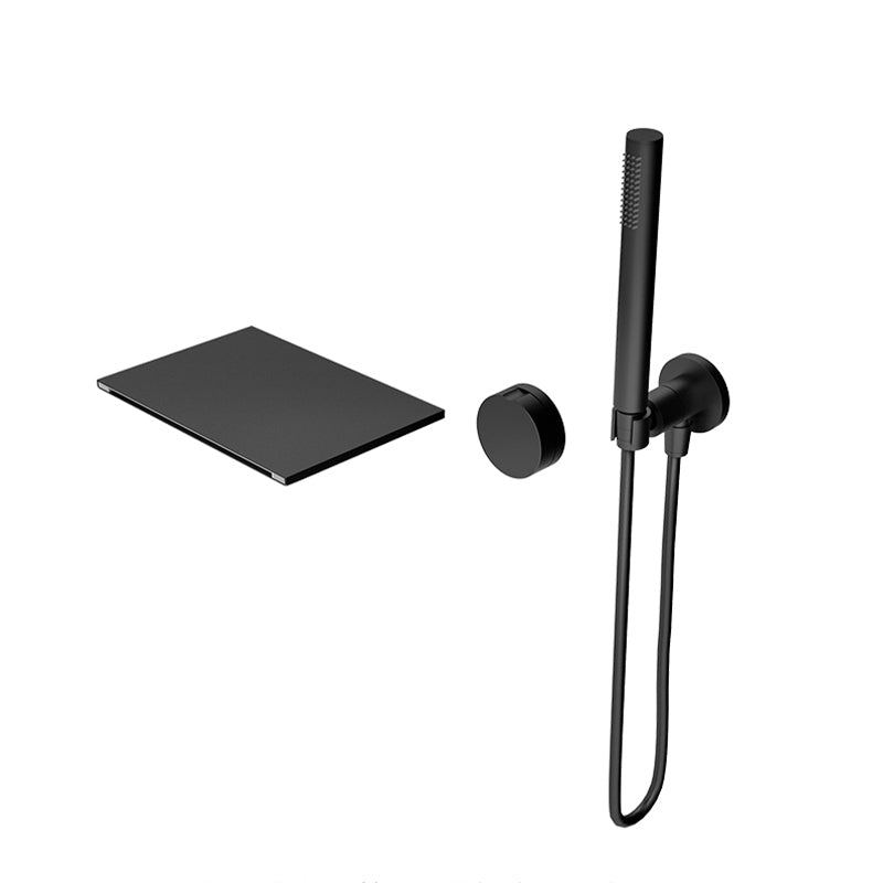 Modern Metal Tub Filler Single Handles Waterfall Tub Faucet Trim Black Wall Mounted Hand Shower Included Clearhalo 'Bathroom Remodel & Bathroom Fixtures' 'Bathtub Faucets' 'bathtub_faucets' 'Home Improvement' 'home_improvement' 'home_improvement_bathtub_faucets' 6914938