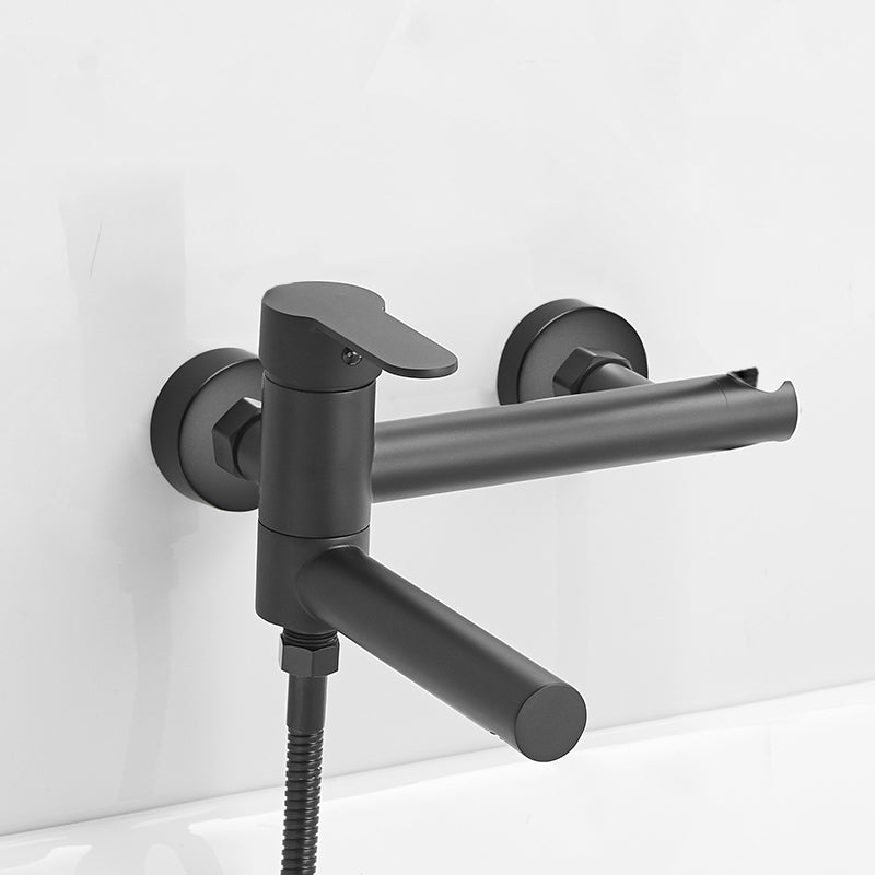 Wall Mounted Metal Rotatable Tub Filler Single Handle Faucet Black Hand Shower Not Included Hose Not Included Clearhalo 'Bathroom Remodel & Bathroom Fixtures' 'Bathtub Faucets' 'bathtub_faucets' 'Home Improvement' 'home_improvement' 'home_improvement_bathtub_faucets' 6915033