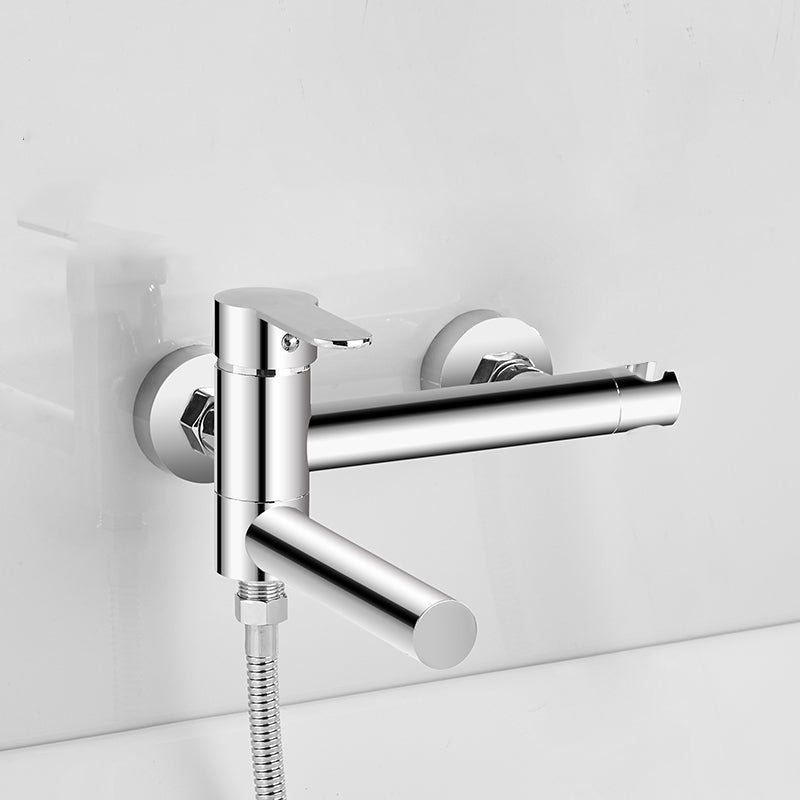 Wall Mounted Metal Rotatable Tub Filler Single Handle Faucet Silver Hand Shower Not Included Hose Not Included Clearhalo 'Bathroom Remodel & Bathroom Fixtures' 'Bathtub Faucets' 'bathtub_faucets' 'Home Improvement' 'home_improvement' 'home_improvement_bathtub_faucets' 6915038