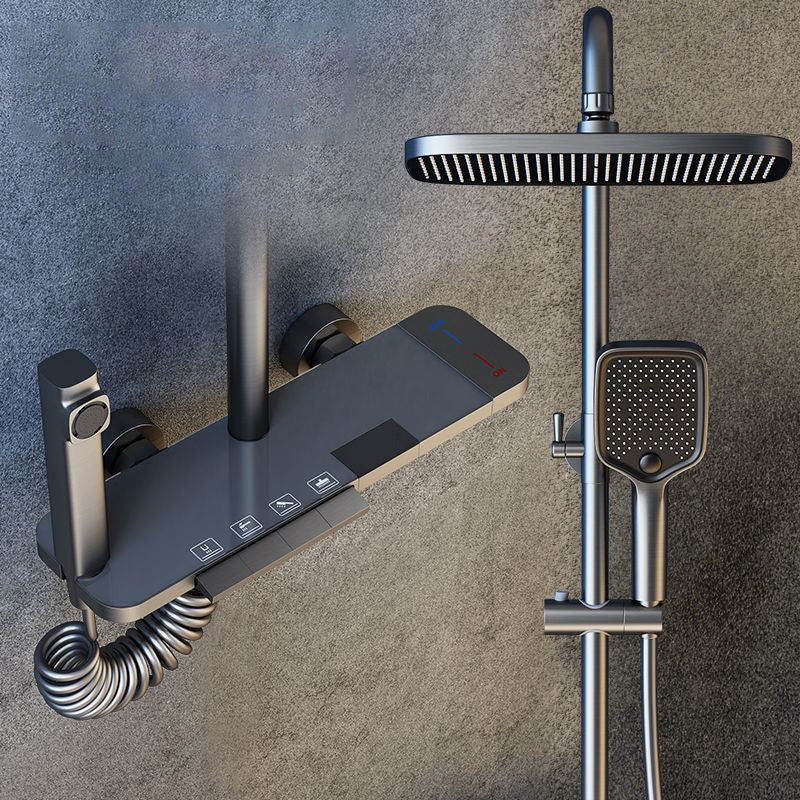 Shower System Square Handheld Shower Head Massage Shower Trim Grey Temperature Control Clearhalo 'Bathroom Remodel & Bathroom Fixtures' 'Home Improvement' 'home_improvement' 'home_improvement_shower_faucets' 'Shower Faucets & Systems' 'shower_faucets' 'Showers & Bathtubs Plumbing' 'Showers & Bathtubs' 6915104