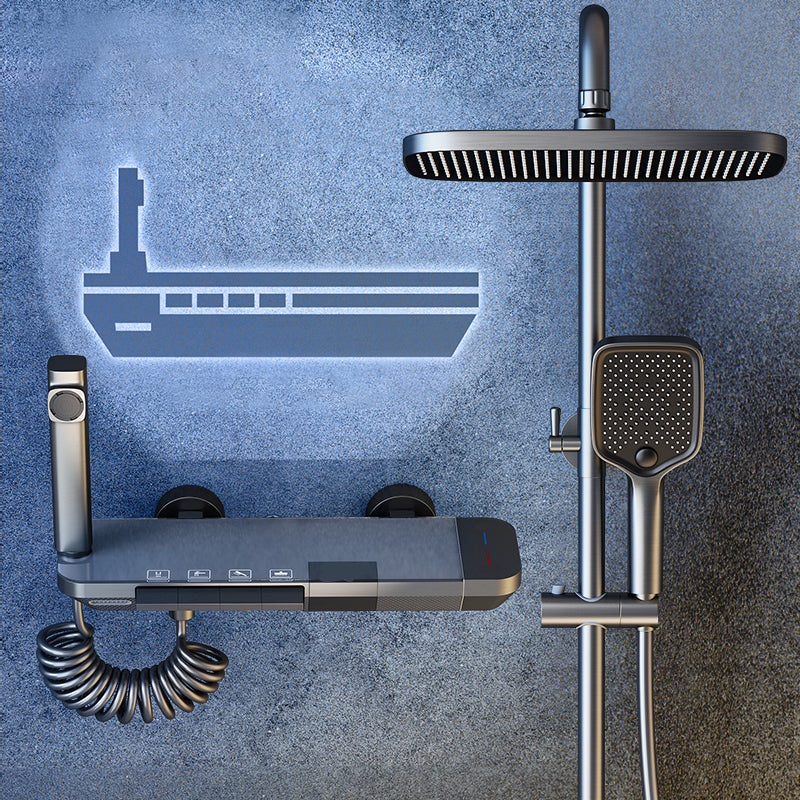 Shower System Square Handheld Shower Head Massage Shower Trim Grey Thermostatic Clearhalo 'Bathroom Remodel & Bathroom Fixtures' 'Home Improvement' 'home_improvement' 'home_improvement_shower_faucets' 'Shower Faucets & Systems' 'shower_faucets' 'Showers & Bathtubs Plumbing' 'Showers & Bathtubs' 6915107