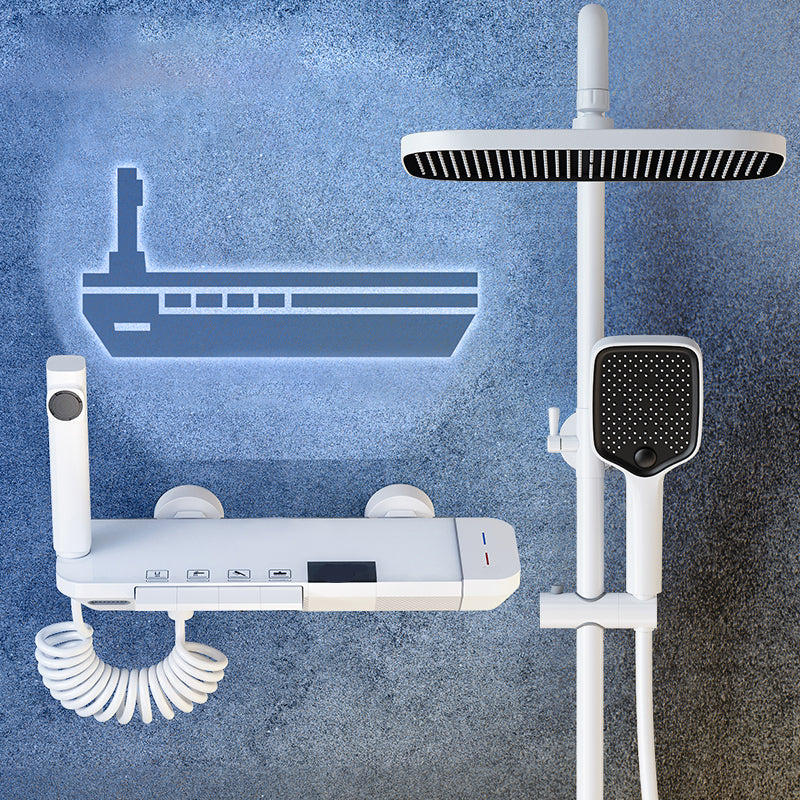 Shower System Square Handheld Shower Head Massage Shower Trim White Thermostatic Clearhalo 'Bathroom Remodel & Bathroom Fixtures' 'Home Improvement' 'home_improvement' 'home_improvement_shower_faucets' 'Shower Faucets & Systems' 'shower_faucets' 'Showers & Bathtubs Plumbing' 'Showers & Bathtubs' 6915109