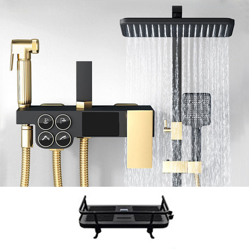 Shower Trim Square Handheld Shower Head Massage Jet Shower System Black-Gold Temperature Control Digital Display Included Clearhalo 'Bathroom Remodel & Bathroom Fixtures' 'Home Improvement' 'home_improvement' 'home_improvement_shower_faucets' 'Shower Faucets & Systems' 'shower_faucets' 'Showers & Bathtubs Plumbing' 'Showers & Bathtubs' 6915122