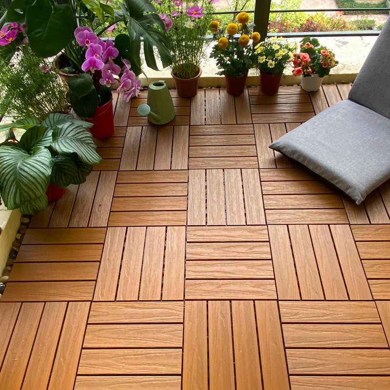 Composite Deck Tile Solid Color Water Resistant Patio Flooring Tile Teak Clearhalo 'Home Improvement' 'home_improvement' 'home_improvement_outdoor_deck_tiles_planks' 'Outdoor Deck Tiles & Planks' 'Outdoor Flooring & Tile' 'Outdoor Remodel' 'outdoor_deck_tiles_planks' 6915673