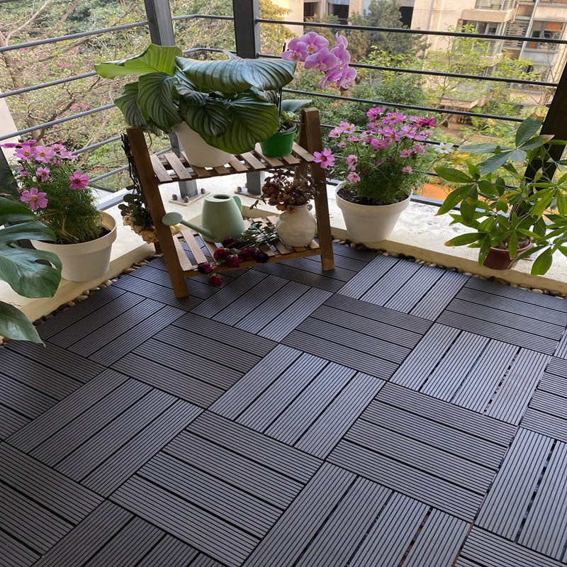 Composite Deck Tile Solid Color Water Resistant Patio Flooring Tile Black Clearhalo 'Home Improvement' 'home_improvement' 'home_improvement_outdoor_deck_tiles_planks' 'Outdoor Deck Tiles & Planks' 'Outdoor Flooring & Tile' 'Outdoor Remodel' 'outdoor_deck_tiles_planks' 6915679