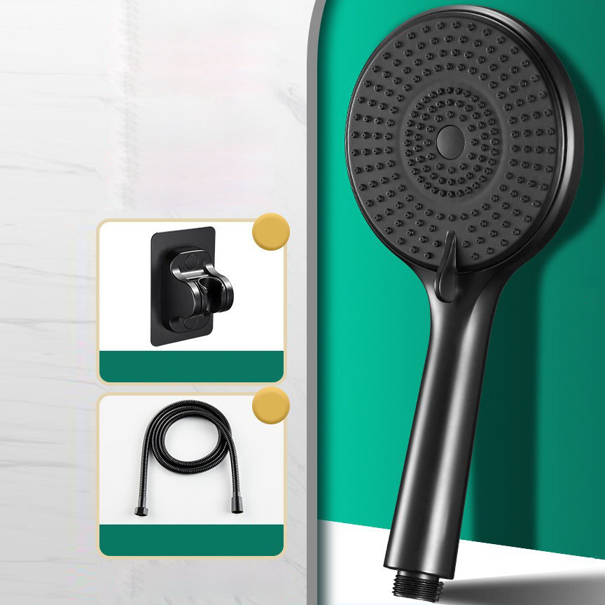 Round Shower Head Plastic Handheld Shower Head with Adjustable Spray Pattern Black Shower Heads & Hose & Wall pedestal 1.5 meter Hose Clearhalo 'Bathroom Remodel & Bathroom Fixtures' 'Home Improvement' 'home_improvement' 'home_improvement_shower_heads' 'Shower Heads' 'shower_heads' 'Showers & Bathtubs Plumbing' 'Showers & Bathtubs' 6915906