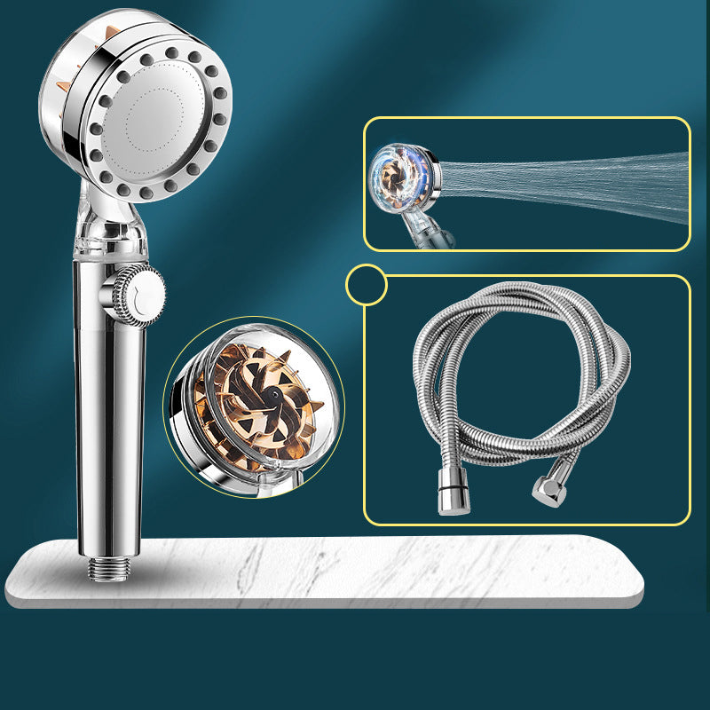 Contemporary Handheld Supercharged Shower Head Round Turbo Spray Head Silver Shower Head with Hose Clearhalo 'Bathroom Remodel & Bathroom Fixtures' 'Home Improvement' 'home_improvement' 'home_improvement_shower_heads' 'Shower Heads' 'shower_heads' 'Showers & Bathtubs Plumbing' 'Showers & Bathtubs' 6915951