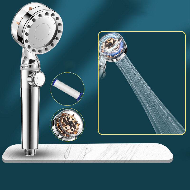 Contemporary Handheld Supercharged Shower Head Round Turbo Spray Head Silver Hand Shower Clearhalo 'Bathroom Remodel & Bathroom Fixtures' 'Home Improvement' 'home_improvement' 'home_improvement_shower_heads' 'Shower Heads' 'shower_heads' 'Showers & Bathtubs Plumbing' 'Showers & Bathtubs' 6915953