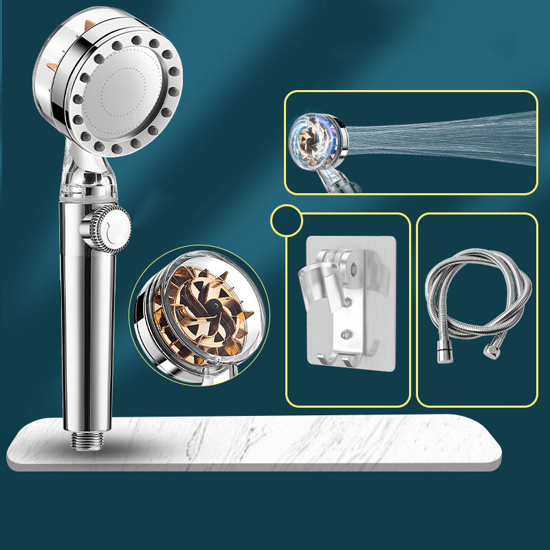 Contemporary Handheld Supercharged Shower Head Round Turbo Spray Head Silver Shower Heads & Hose & Wall pedestal Clearhalo 'Bathroom Remodel & Bathroom Fixtures' 'Home Improvement' 'home_improvement' 'home_improvement_shower_heads' 'Shower Heads' 'shower_heads' 'Showers & Bathtubs Plumbing' 'Showers & Bathtubs' 6915955