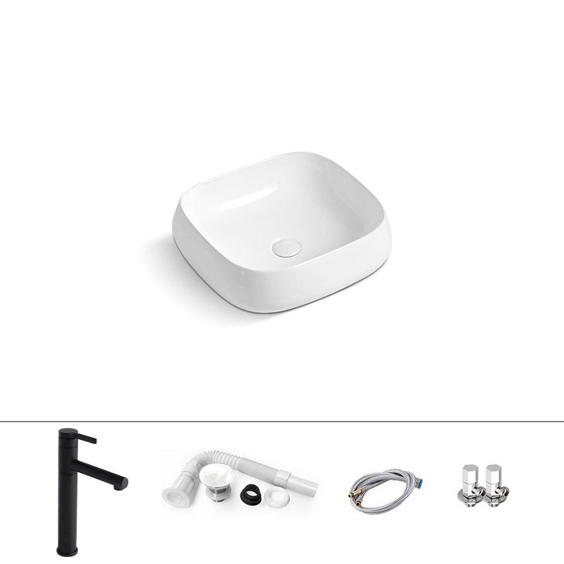 Porcelain Vessel Lavatory Sink Rectangular Shape Bathroom Sink 18.1"L x 16.1"W x 5.9"H Sink with Faucet Pull Out Faucet Clearhalo 'Bathroom Remodel & Bathroom Fixtures' 'Bathroom Sinks & Faucet Components' 'Bathroom Sinks' 'bathroom_sink' 'Home Improvement' 'home_improvement' 'home_improvement_bathroom_sink' 6916402