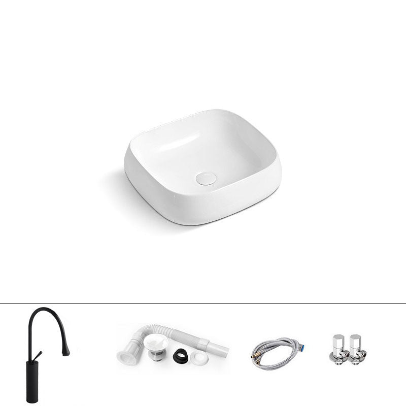 Porcelain Vessel Lavatory Sink Rectangular Shape Bathroom Sink 18.1"L x 16.1"W x 5.9"H Sink with Faucet Drip Faucet Clearhalo 'Bathroom Remodel & Bathroom Fixtures' 'Bathroom Sinks & Faucet Components' 'Bathroom Sinks' 'bathroom_sink' 'Home Improvement' 'home_improvement' 'home_improvement_bathroom_sink' 6916405
