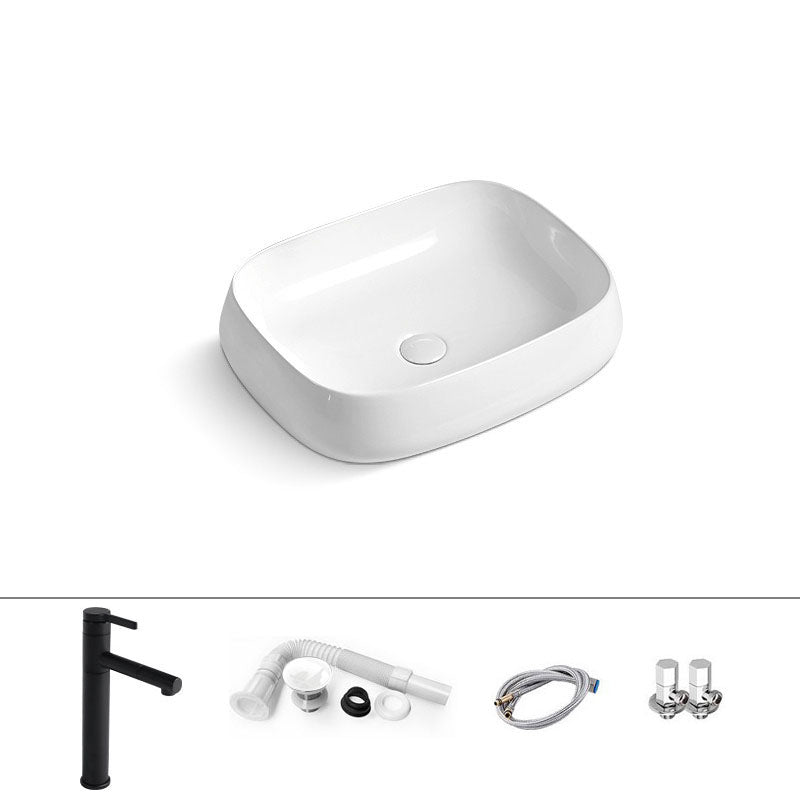 Porcelain Vessel Lavatory Sink Rectangular Shape Bathroom Sink 21.7"L x 16.9"W x 5.5"H Sink with Faucet Pull Out Faucet Clearhalo 'Bathroom Remodel & Bathroom Fixtures' 'Bathroom Sinks & Faucet Components' 'Bathroom Sinks' 'bathroom_sink' 'Home Improvement' 'home_improvement' 'home_improvement_bathroom_sink' 6916408