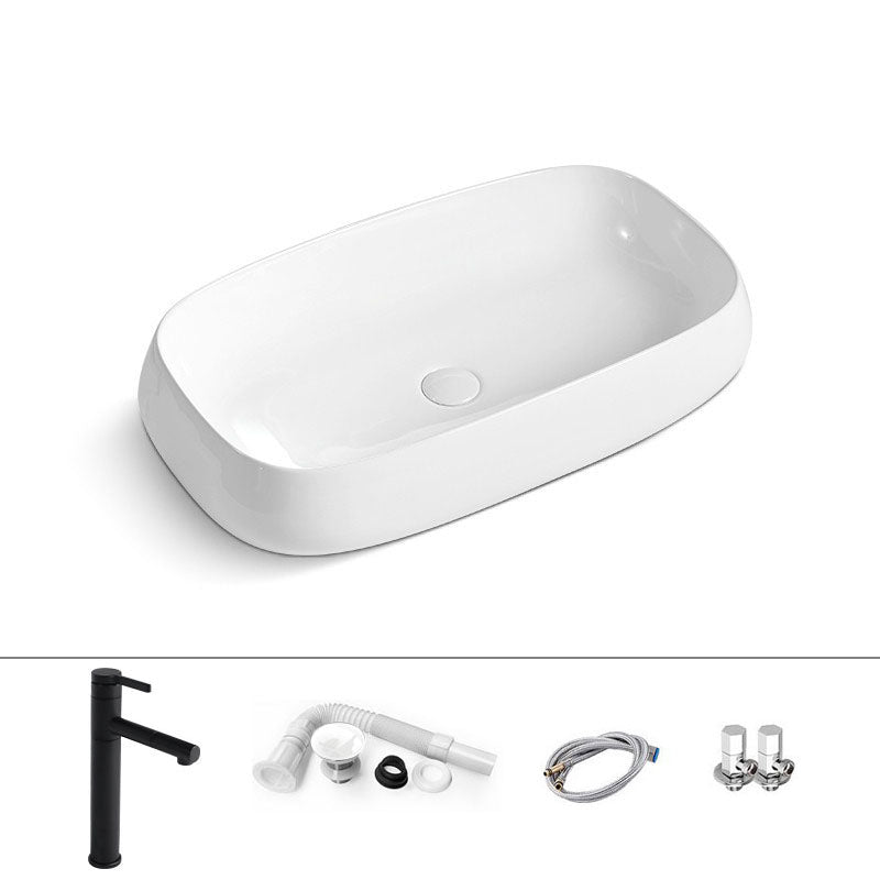 Porcelain Vessel Lavatory Sink Rectangular Shape Bathroom Sink 28"L x 16.5"W x 5.7"H Sink with Faucet Pull Out Faucet Clearhalo 'Bathroom Remodel & Bathroom Fixtures' 'Bathroom Sinks & Faucet Components' 'Bathroom Sinks' 'bathroom_sink' 'Home Improvement' 'home_improvement' 'home_improvement_bathroom_sink' 6916413