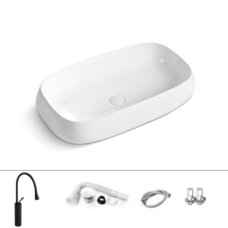 Porcelain Vessel Lavatory Sink Rectangular Shape Bathroom Sink 28"L x 16.5"W x 5.7"H Sink with Faucet Drip Faucet Clearhalo 'Bathroom Remodel & Bathroom Fixtures' 'Bathroom Sinks & Faucet Components' 'Bathroom Sinks' 'bathroom_sink' 'Home Improvement' 'home_improvement' 'home_improvement_bathroom_sink' 6916415