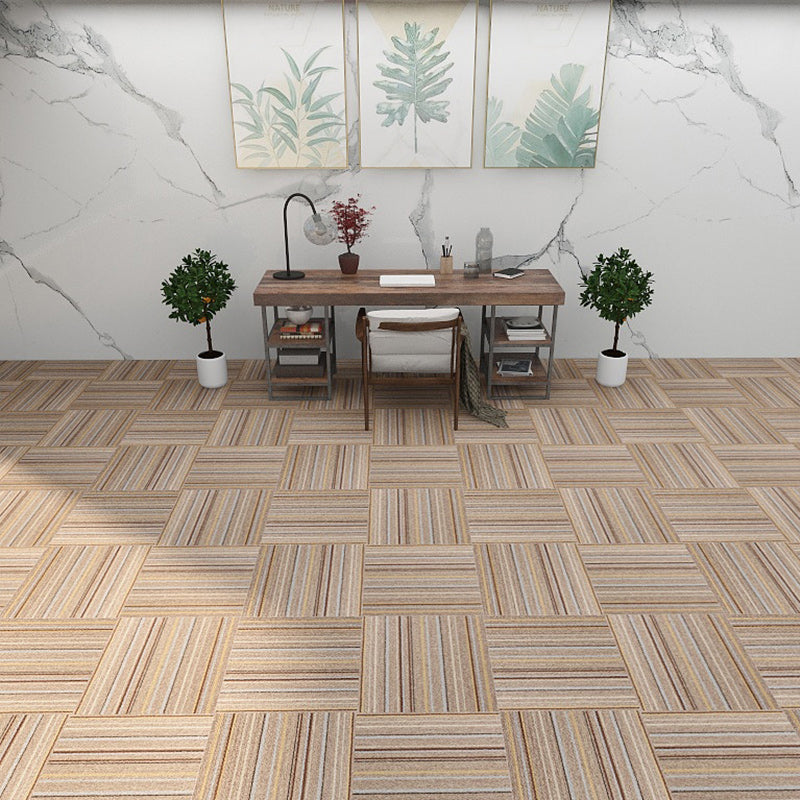 Carpet Tile Fade Resistant Non-Skid Solid Color Self-Stick Carpet Tiles Dining Room Khaki Clearhalo 'Carpet Tiles & Carpet Squares' 'carpet_tiles_carpet_squares' 'Flooring 'Home Improvement' 'home_improvement' 'home_improvement_carpet_tiles_carpet_squares' Walls and Ceiling' 6916462