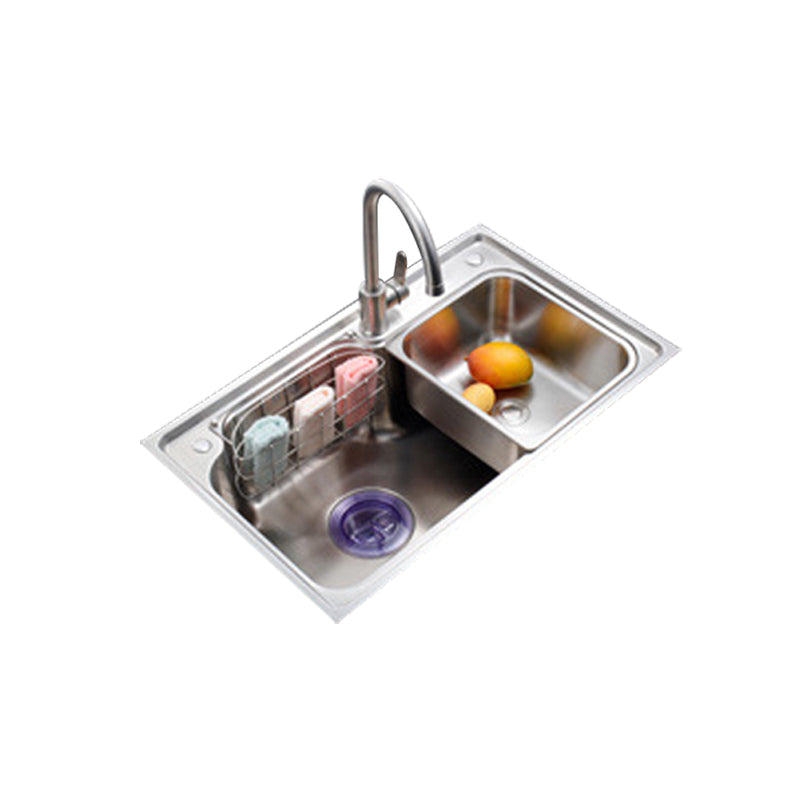 Stainless Steel Kitchen Sink 2 Holes Overflow Hole Design Drop-In Kitchen Sink 31"L x 19"W x 9"H Sink with Faucet Round Faucet Clearhalo 'Home Improvement' 'home_improvement' 'home_improvement_kitchen_sinks' 'Kitchen Remodel & Kitchen Fixtures' 'Kitchen Sinks & Faucet Components' 'Kitchen Sinks' 'kitchen_sinks' 6916631