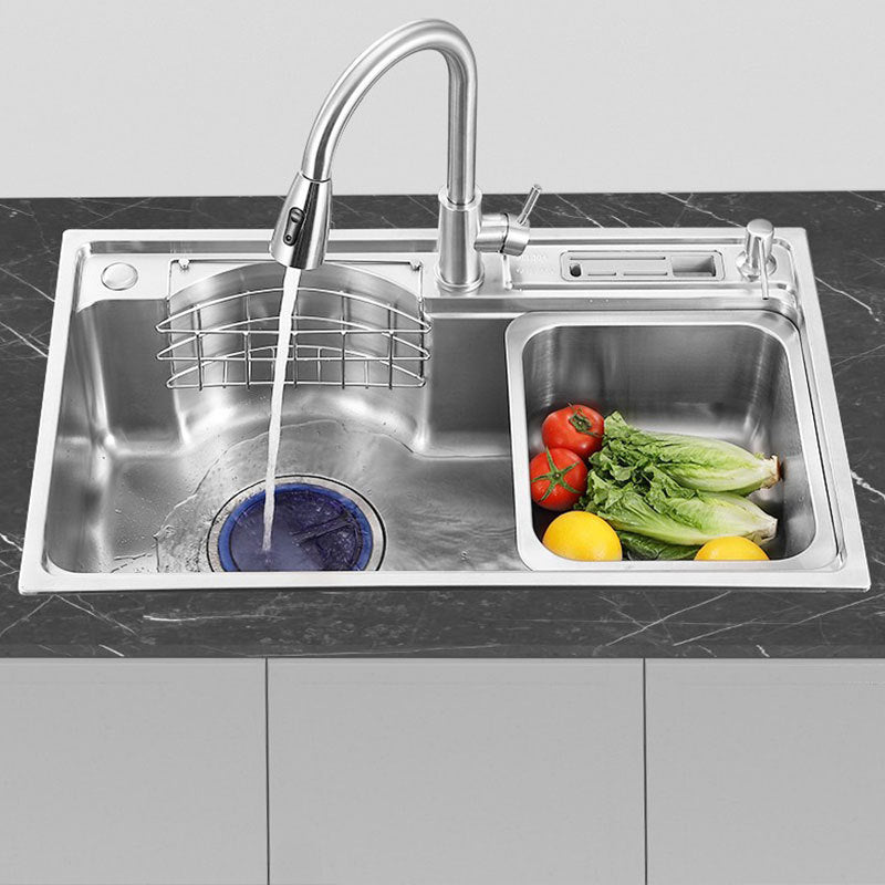 Stainless Steel Kitchen Sink 2 Holes Overflow Hole Design Drop-In Kitchen Sink Clearhalo 'Home Improvement' 'home_improvement' 'home_improvement_kitchen_sinks' 'Kitchen Remodel & Kitchen Fixtures' 'Kitchen Sinks & Faucet Components' 'Kitchen Sinks' 'kitchen_sinks' 6916632